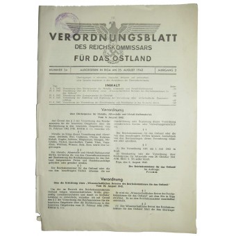 Verordnungsblatt des Reichskommissars für das Ostland; Numéro 34. Espenlaub militaria